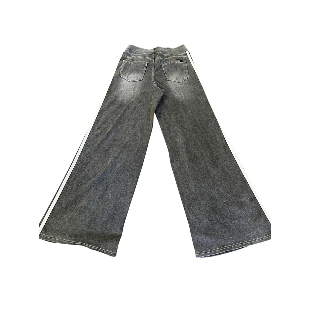 Halara Womens Wide Leg Denim Trousers Washed Grey White Side Stripe Size M New - Picture 5 of 10